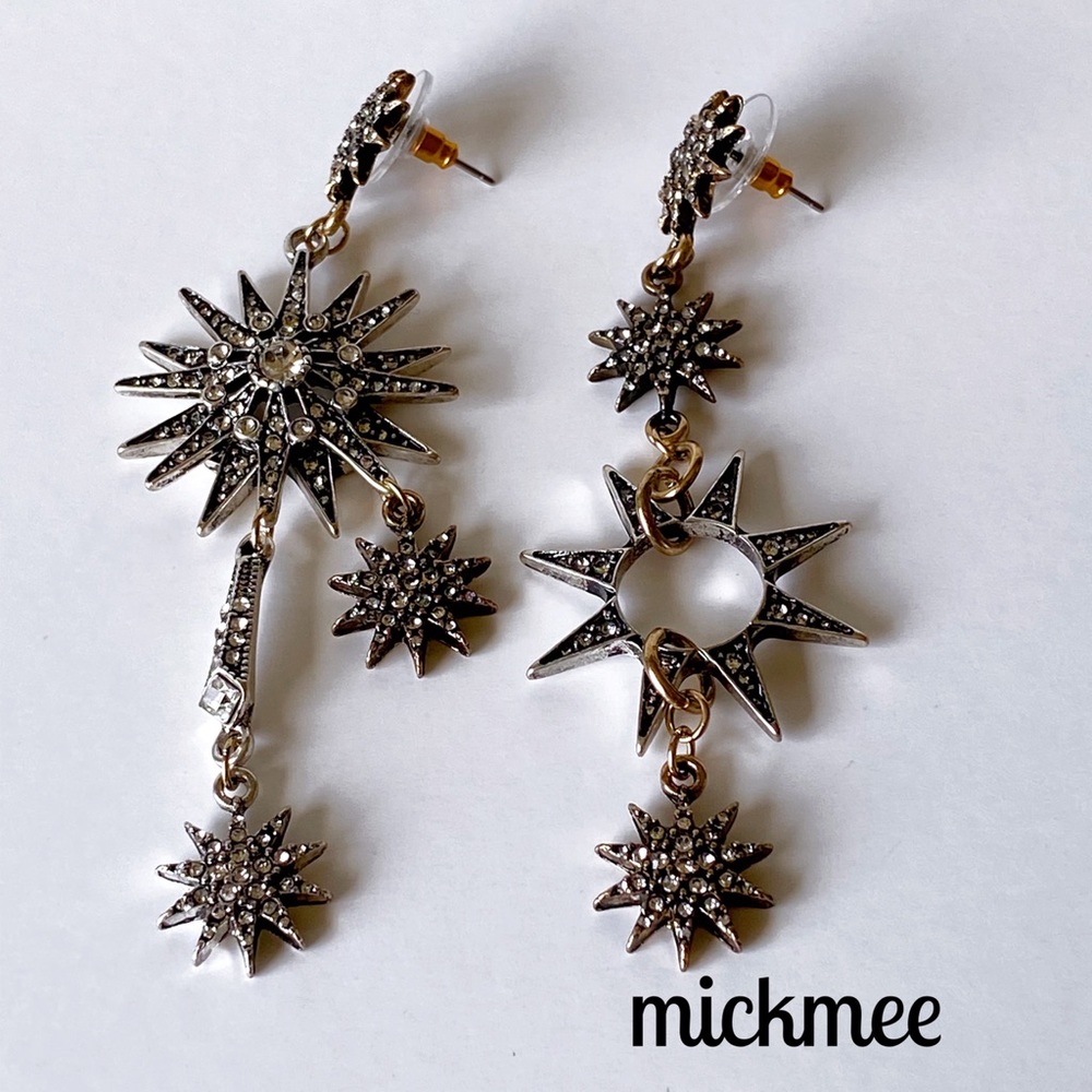 Celestial Star Burst Cutout Dangle Earrings - Picture 3 of 4
